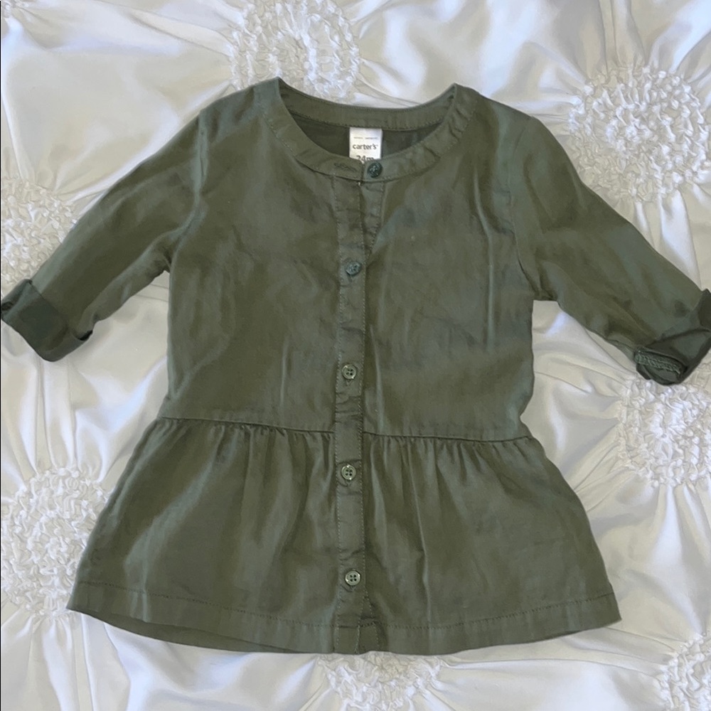 Carter's Green Button Down Shirt with Three-Quarter Sleeves